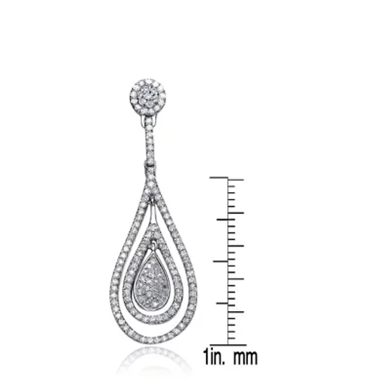 Lab Created Sterling Silver White Gold Plated with Clear Cubic Zirconia Outlined Teardrop Earrings