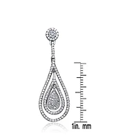 Lab Created Sterling Silver White Gold Plated with Clear Cubic Zirconia Outlined Teardrop Earrings