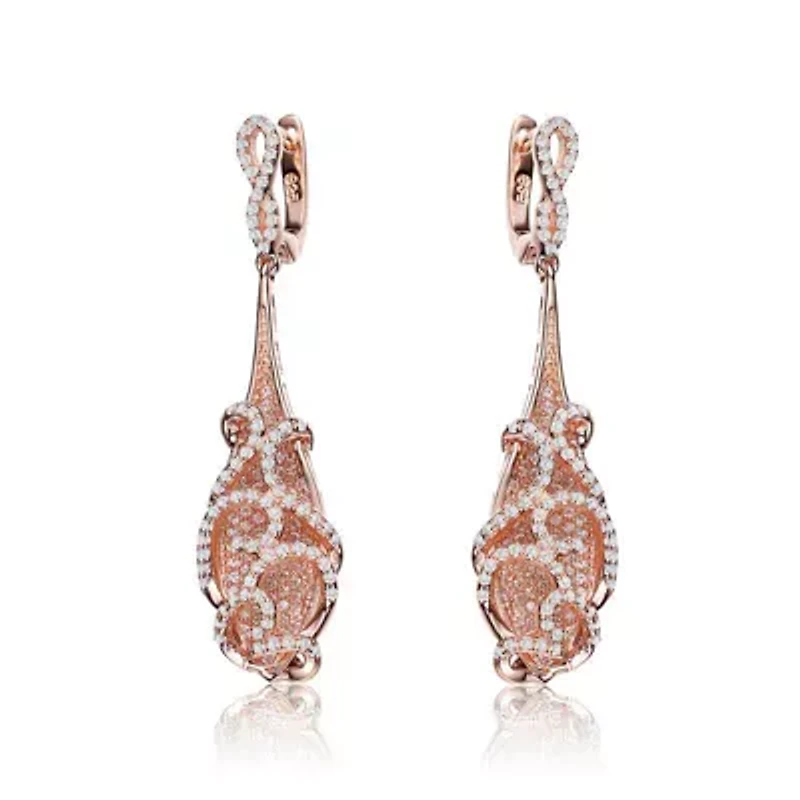 Lab Created Sterling Silver 18K Rose Gold Plated with Cubic Zirconia Infinity Post and Filigree Drop Earrings