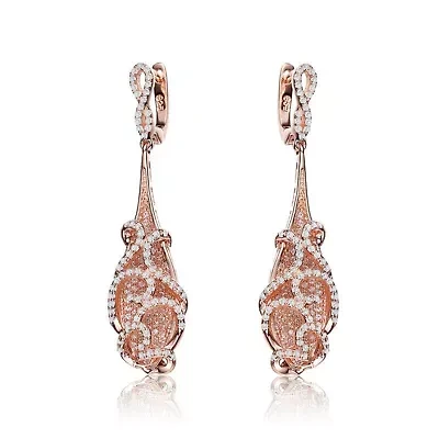 Lab Created Sterling Silver 18K Rose Gold Plated with Cubic Zirconia Infinity Post and Filigree Drop Earrings