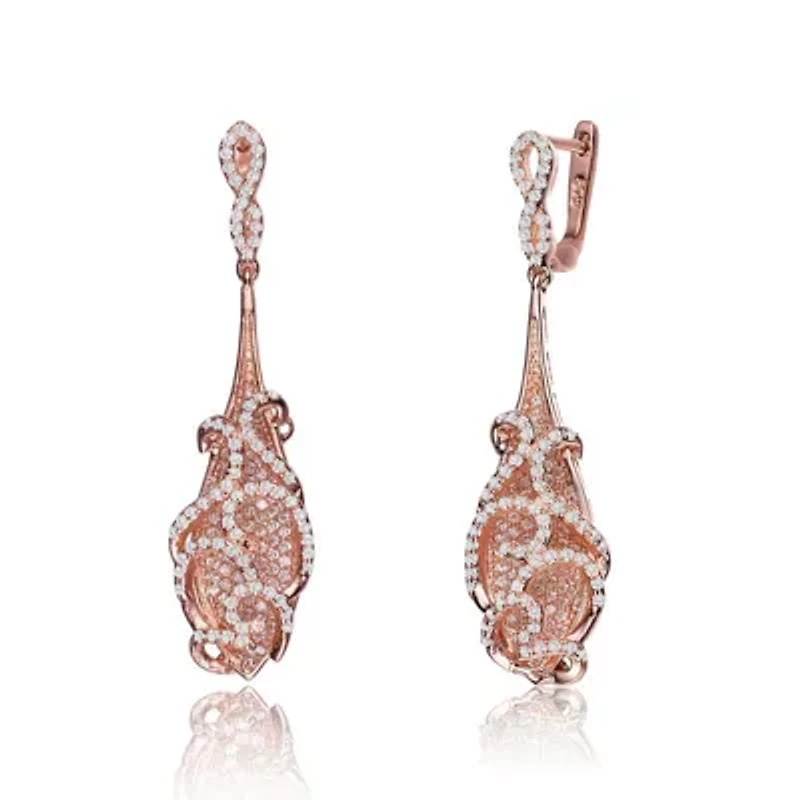 Lab Created Sterling Silver 18K Rose Gold Plated with Cubic Zirconia Infinity Post and Filigree Drop Earrings
