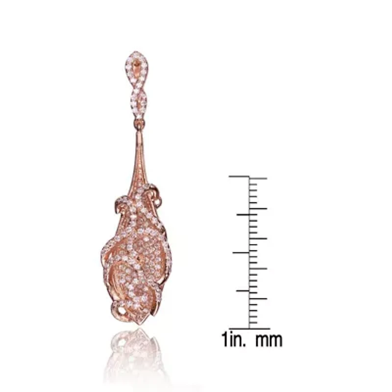 Lab Created Sterling Silver 18K Rose Gold Plated with Cubic Zirconia Infinity Post and Filigree Drop Earrings