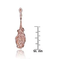 Lab Created Sterling Silver 18K Rose Gold Plated with Cubic Zirconia Infinity Post and Filigree Drop Earrings