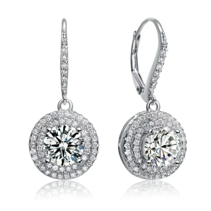 Lab Created Sterling Silver White Gold Plated with Clear Cubic Zirconia Circle Drop Earrings