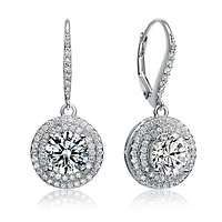 Lab Created Sterling Silver White Gold Plated with Clear Cubic Zirconia Circle Drop Earrings