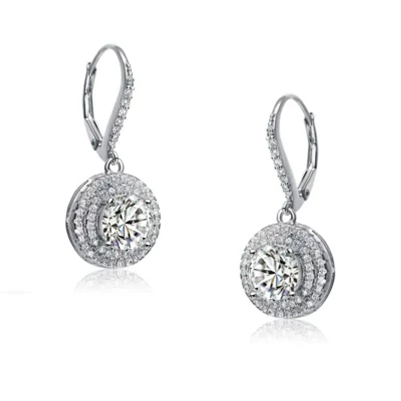 Lab Created Sterling Silver White Gold Plated with Clear Cubic Zirconia Circle Drop Earrings