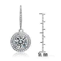 Lab Created Sterling Silver White Gold Plated with Clear Cubic Zirconia Circle Drop Earrings