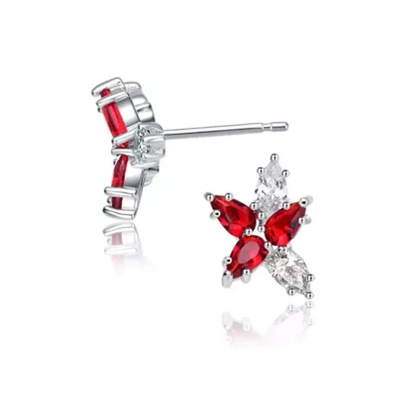 Lab Created Sterling Silver White Gold Plated with Ruby Red Cubic Zirconia Stud Earrings