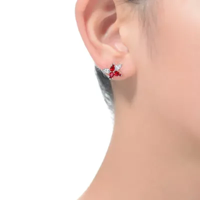 Lab Created Sterling Silver White Gold Plated with Ruby Red Cubic Zirconia Stud Earrings