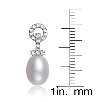 Lab Created Sterling Silver White Gold Plated with Cubic Zirconia & Pearl Drop Earrings