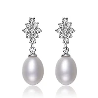 Lab Created Sterling Silver White Gold Plated with Freshwater Pearl Dangle Earrings