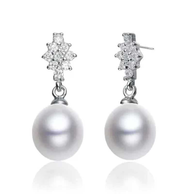 Lab Created Sterling Silver White Gold Plated with Freshwater Pearl Dangle Earrings