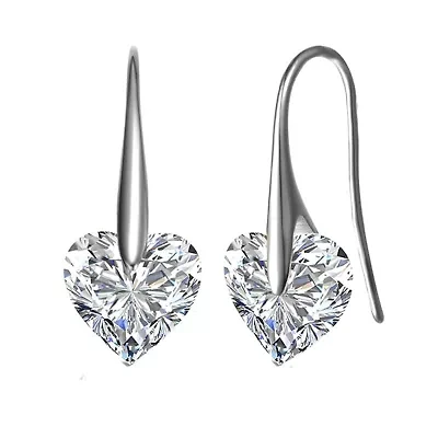 Lab Created Sterling Silver with Colored Heart Shaped Cubic Zirconia Hook Earrings