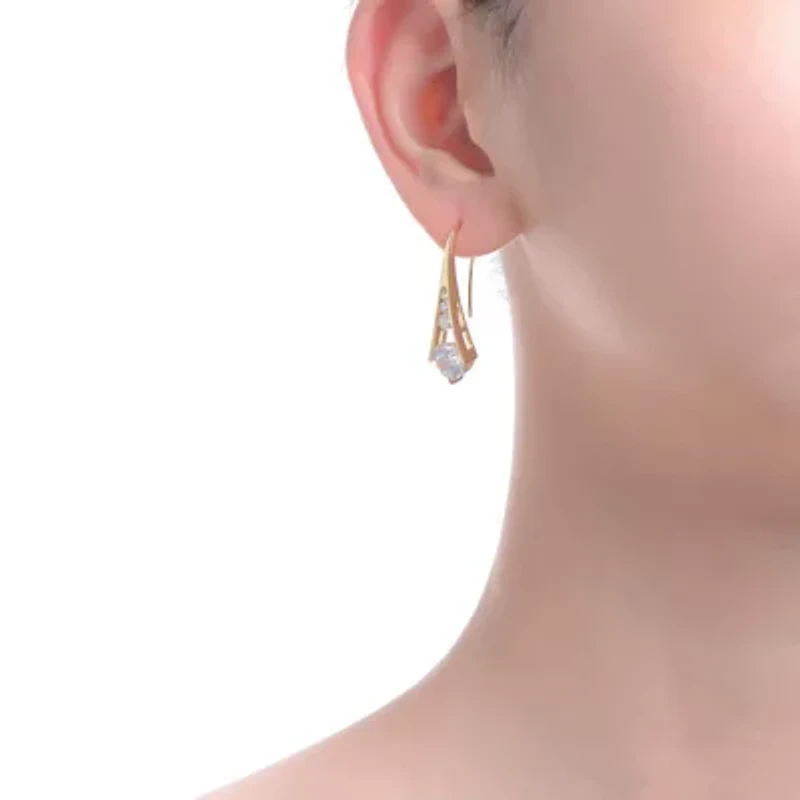 Lab Created Sterling Silver 14K Gold Plated with Clear Cubic Zirconia Pear Drop Hook Earrings