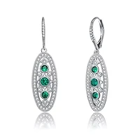Lab Created Sterling Silver White Gold Plated with Emerald Green Cubic Zirconia Oval Drop Earrings