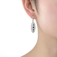 Lab Created Sterling Silver White Gold Plated with Emerald Green Cubic Zirconia Oval Drop Earrings