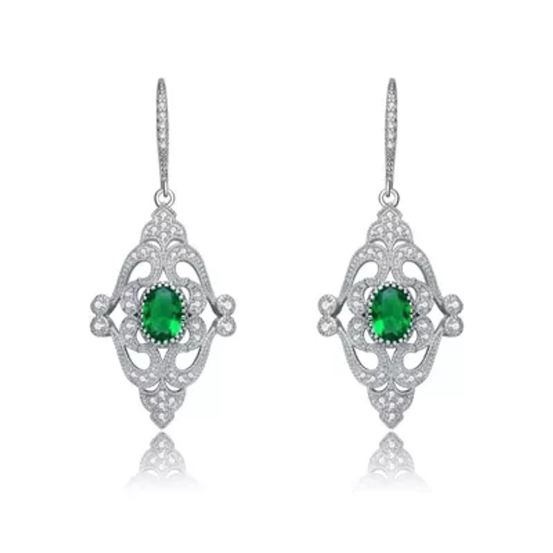 Lab Created Sterling Silver White Gold Plated with Oval and Round Cubic Zirconia Adorn Leverback Earrings