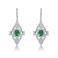 Lab Created Sterling Silver White Gold Plated with Oval and Round Cubic Zirconia Adorn Leverback Earrings