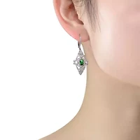 Lab Created Sterling Silver White Gold Plated with Oval and Round Cubic Zirconia Adorn Leverback Earrings
