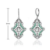 Lab Created Sterling Silver White Gold Plated with Emerald Green Cubic Zirconia Art Deco Lever Back Earrings