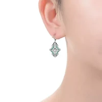 Lab Created Sterling Silver White Gold Plated with Emerald Green Cubic Zirconia Art Deco Lever Back Earrings