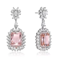 Lab Created Sterling Silver White Gold Plated with Morganite Cubic Zirconia Halo Drop Earrings