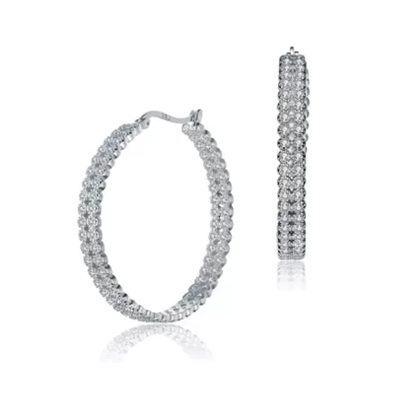 Lab Created Sterling Silver White Gold Plated with Clear Cubic Zirconia Braided Hoop Earrings