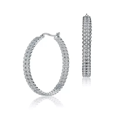 Lab Created Sterling Silver White Gold Plated with Clear Cubic Zirconia Braided Hoop Earrings