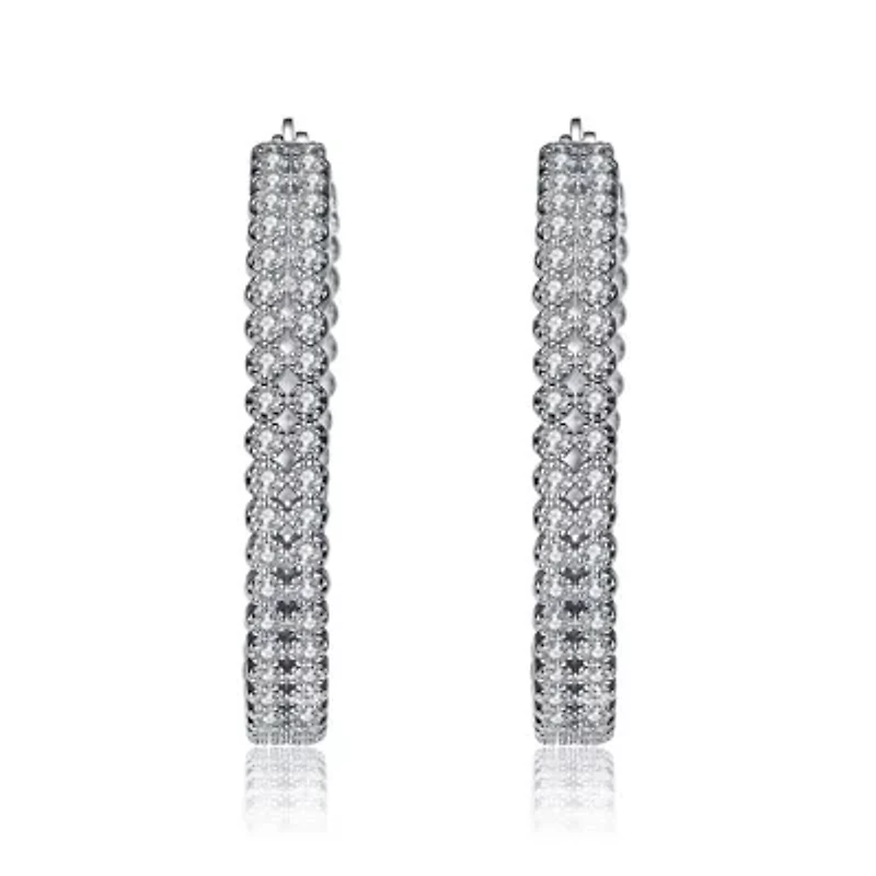 Lab Created Sterling Silver White Gold Plated with Clear Cubic Zirconia Braided Hoop Earrings