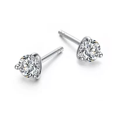 Lab Created Baby/Kids Sterling Silver Cubic Zirconia Solitaire Stud Earrings