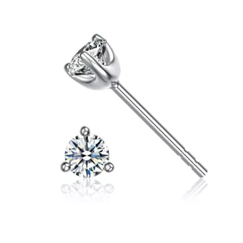 Lab Created Baby/Kids Sterling Silver Cubic Zirconia Solitaire Stud Earrings