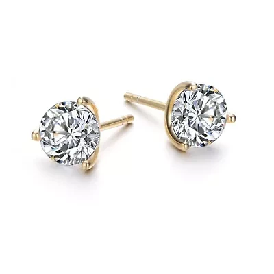 Lab Created Sterling Silver Cubic Zirconia Solitaire Stud Earrings