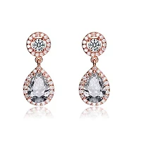 Lab Created Sterling Silver 18K Rose Gold Plated with Clear Cubic Zirconia Pear Drop Earrings