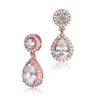 Lab Created Sterling Silver 18K Rose Gold Plated with Clear Cubic Zirconia Pear Drop Earrings