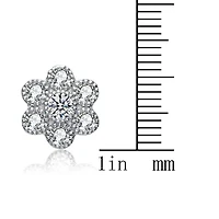 Lab Created Sterling Silver White Gold Plated with Clear Cubic Zirconia Flower Shape Stud Style Earrings