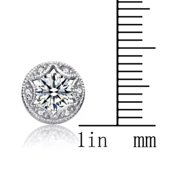Lab Created Sterling Silver White Gold Plated with Clear Cubic Zirconia Round Stud Earrings