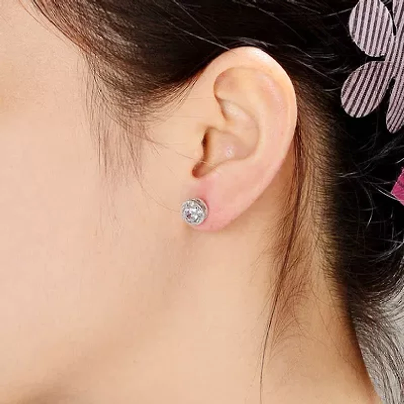 Lab Created Sterling Silver White Gold Plated with Clear Cubic Zirconia Round Stud Earrings