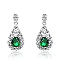 Lab Created Sterling Silver White Gold Plated with Emerald Green Cubic Zirconia Accent Drop Earrings