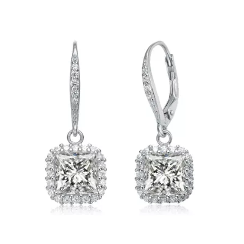 Lab Created Sterling Silver Plated Cubic Zirconia Square Drop Earrings