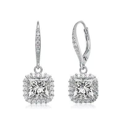 Lab Created Sterling Silver Plated Cubic Zirconia Square Drop Earrings