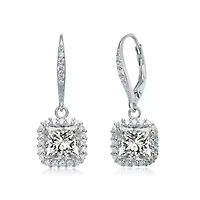 Lab Created Sterling Silver Plated Cubic Zirconia Square Drop Earrings