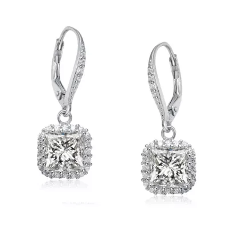 Lab Created Sterling Silver Plated Cubic Zirconia Square Drop Earrings