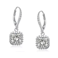Lab Created Sterling Silver Plated Cubic Zirconia Square Drop Earrings
