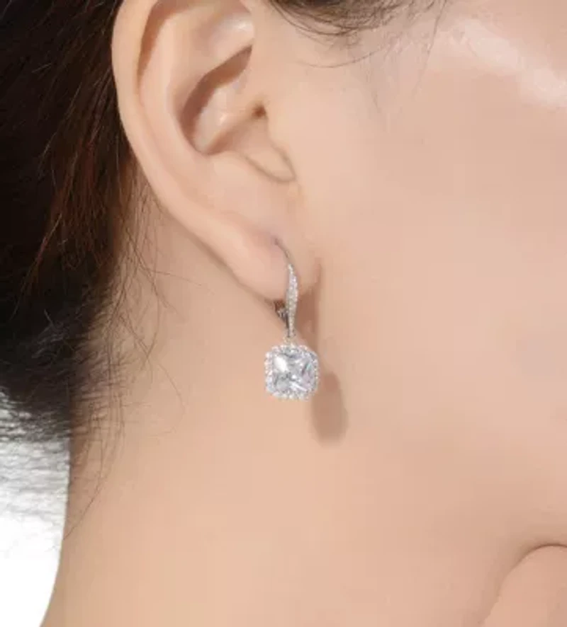 Lab Created Sterling Silver Plated Cubic Zirconia Square Drop Earrings