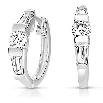 Lab Created Sterling Silver White Gold Plated with Clear Cubic Zirconia Circle Shape Earrings