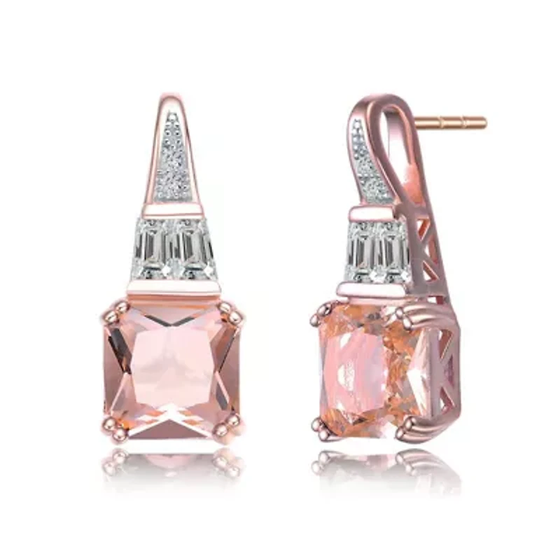 Lab Created Sterling Silver 18K Rose Gold Plated with Champagne Cubic Zirconia Dangle Earrings