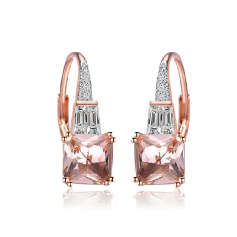 Lab Created Sterling Silver 18K Rose Gold Plated with Champagne Cubic Zirconia Dangle Earrings