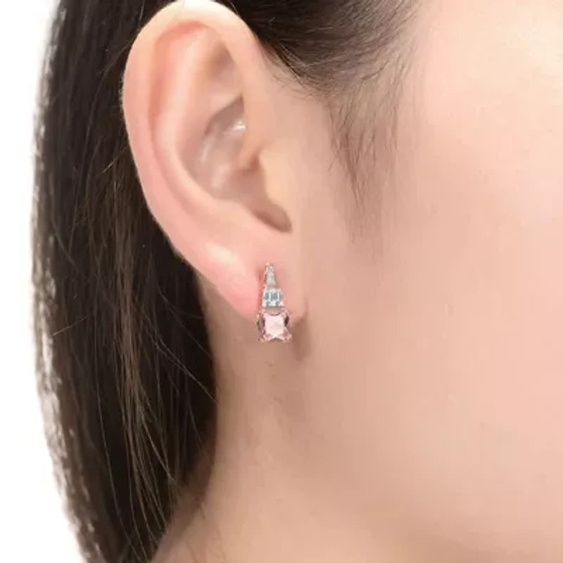 Lab Created Sterling Silver 18K Rose Gold Plated with Champagne Cubic Zirconia Dangle Earrings