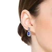 Lab Created Sterling Silver White Gold Plated with Sapphire Blue Cubic Zirconias Accent Earrings