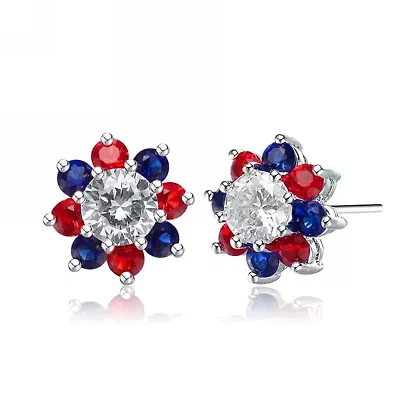 Lab Created Teens Sterling Silver White Gold Plated with Multicolored Cubic Zirconia Button Earrings